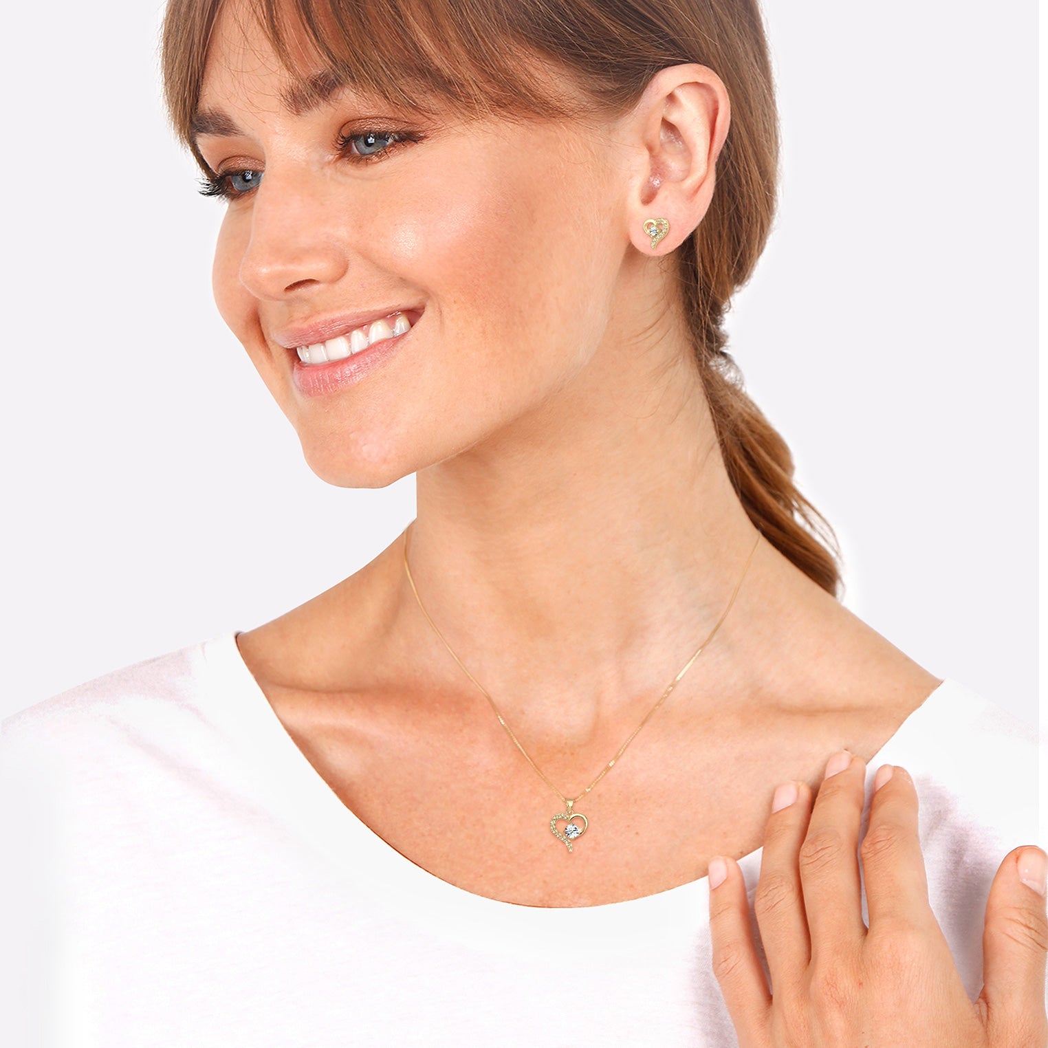 Gold - Elli | Schmuckset  Herz | Mit Kristallen von Swarovski® (Weiß) | 925 Sterling Silber vergoldet