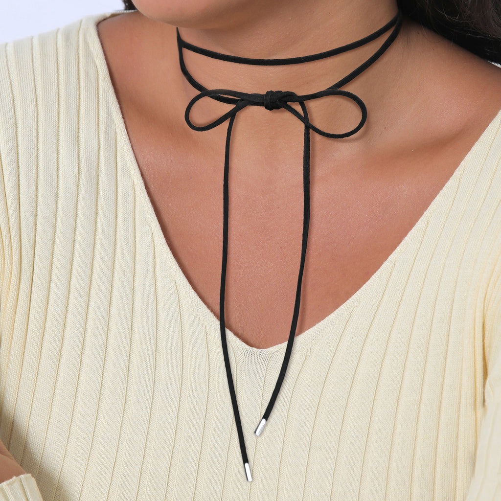 Silber - Elli | Choker Schleife | Kunstleder | 925er Sterling Silber