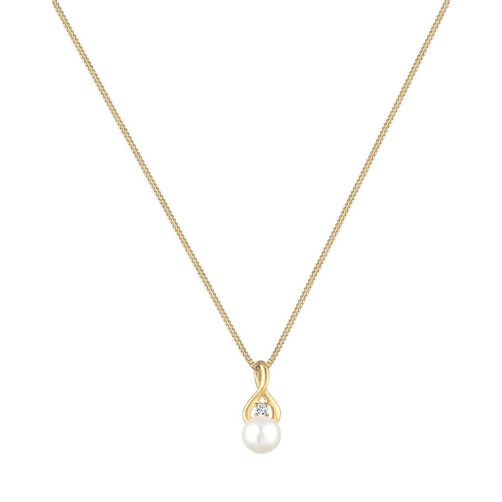 Gold - Elli PREMIUM | Halskette Infinity | Süßwasserperle, Topas (Weiß) | 585 Gelbgold