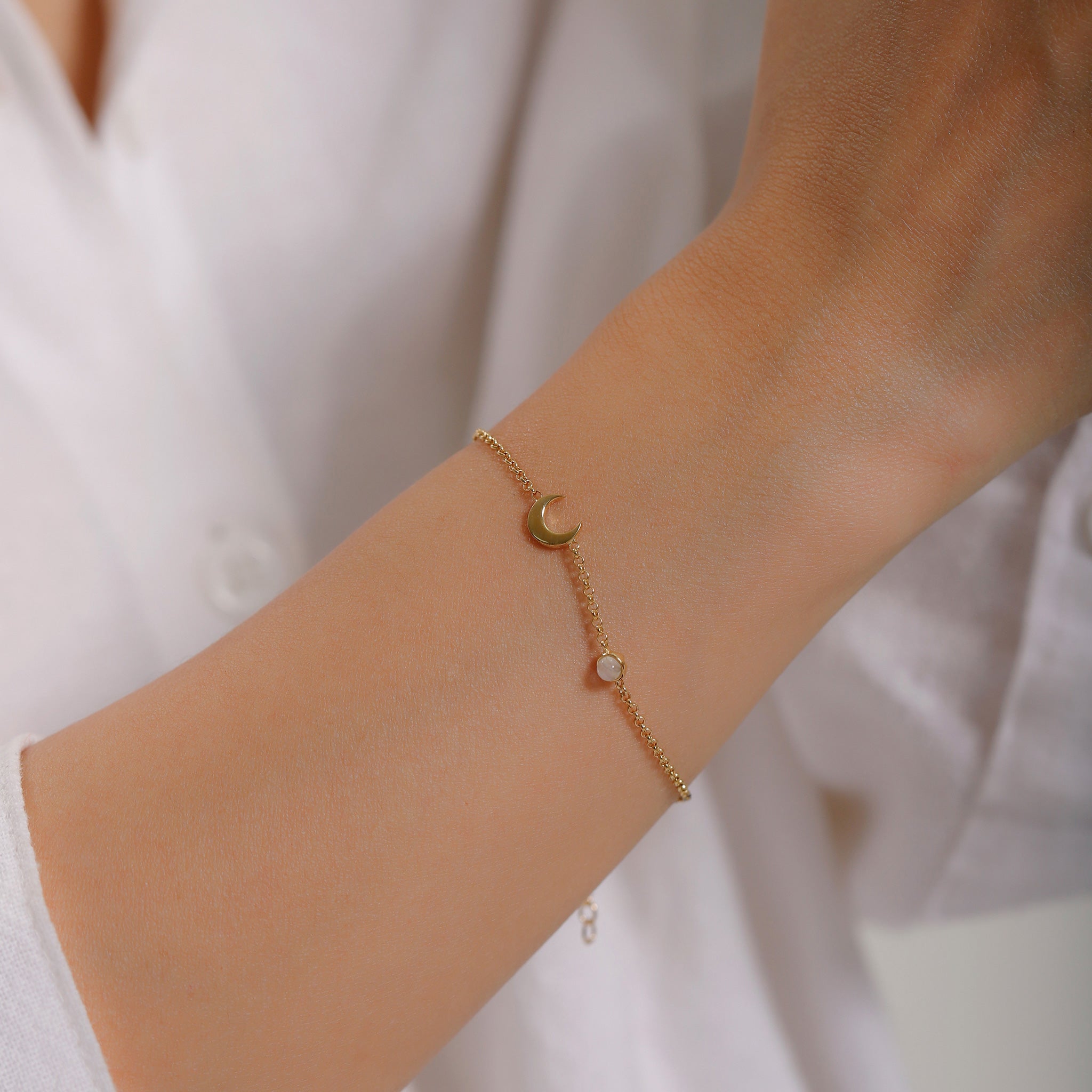 Gold - Elli | Armband Astro | Mondstein ( Weiß ) | 925 Sterling Silber vergoldet