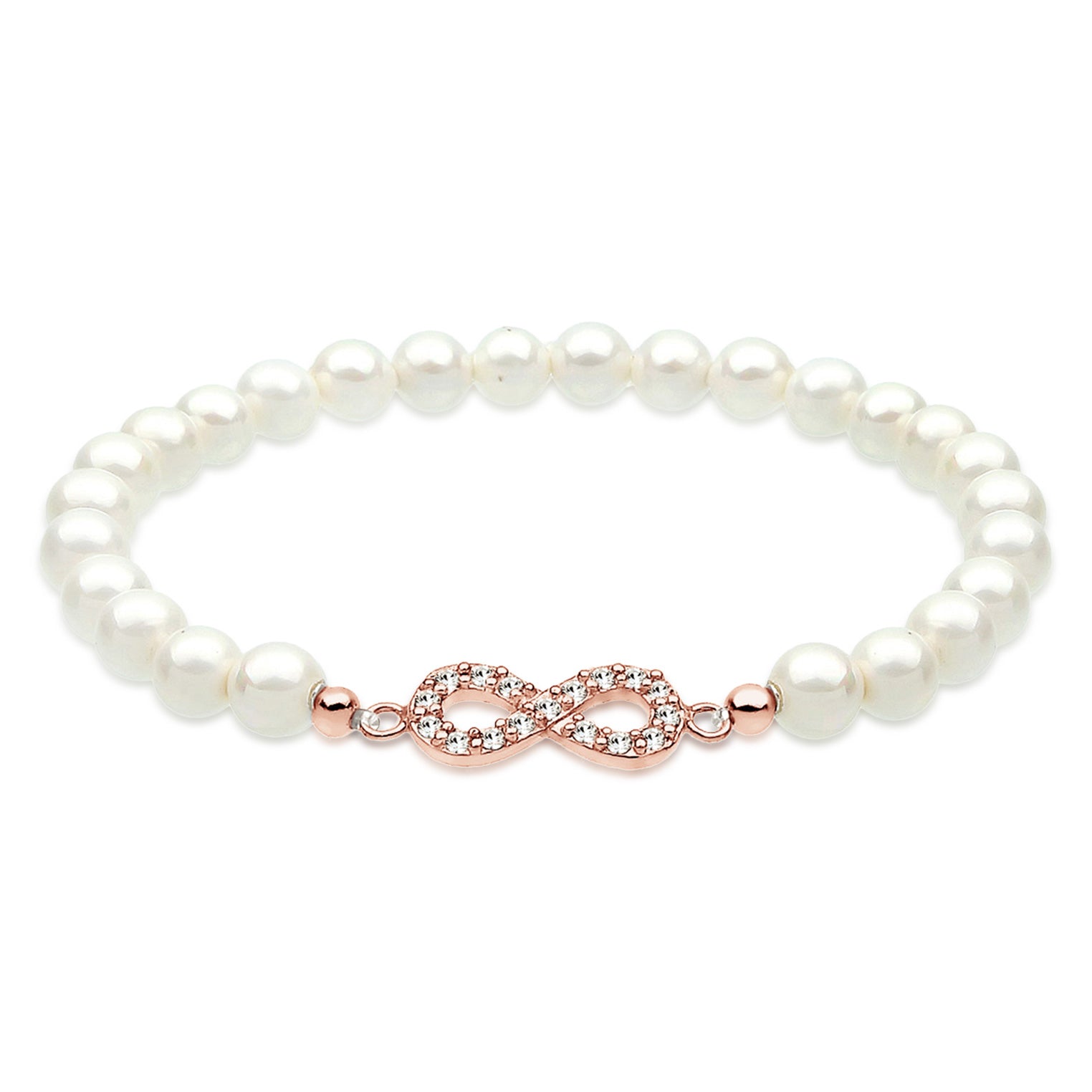 Roségold - Elli | Armband Infinity | Perle, Kristall ( Weiß ) | 925 Sterling Silber Rosegold