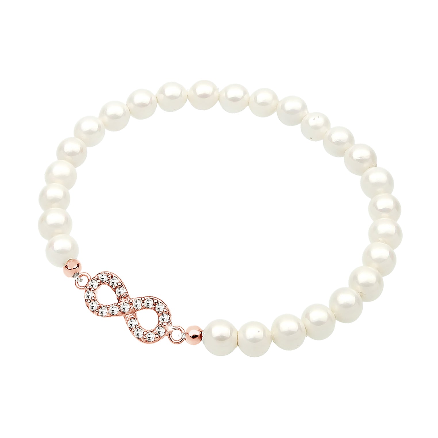 Roségold - Elli | Armband Infinity | Perle, Kristall ( Weiß ) | 925 Sterling Silber Rosegold