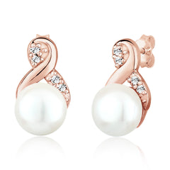 Roségold - Elli | Ohrstecker Infinity | Süßwasserperle, Kristall ( Weiß ) | 925 Sterling Silber Rosegold