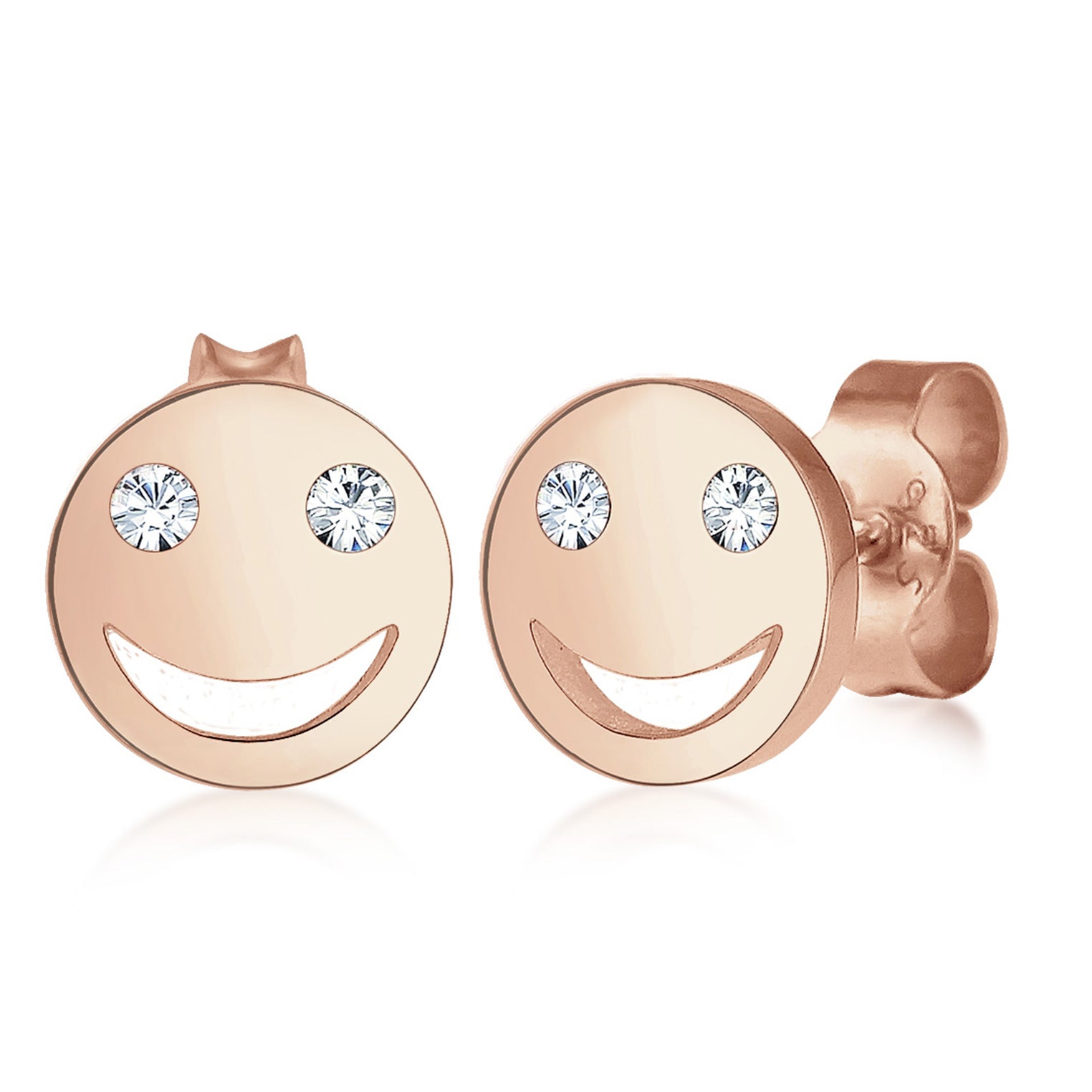 Roségold - Elli | Ohrstecker mit Smiling Face | Mit Kristallen von Swarovski® (Weiß) | 925 Sterling Silber Rosegold