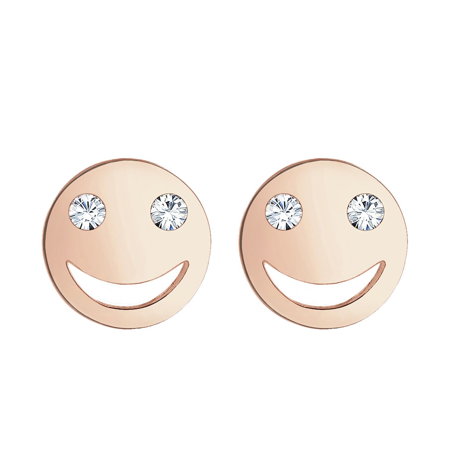 Roségold - Elli | Ohrstecker mit Smiling Face | Mit Kristallen von Swarovski® (Weiß) | 925 Sterling Silber Rosegold