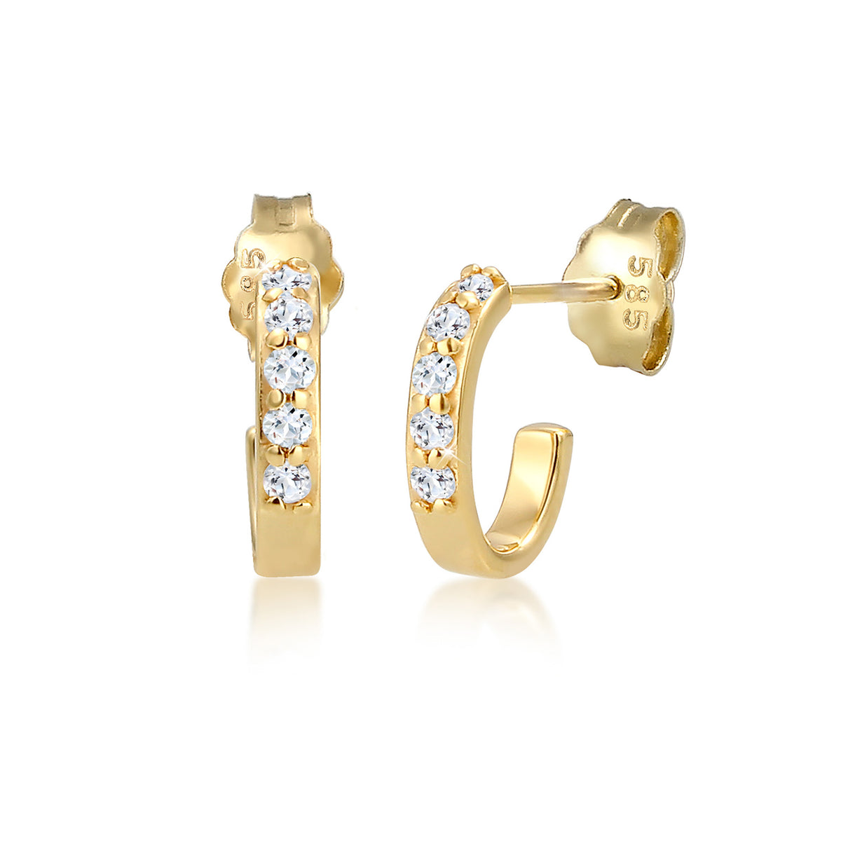 Gold - Elli PREMIUM | Creole | Topas ( Weiß ) | 585 Gelbgold