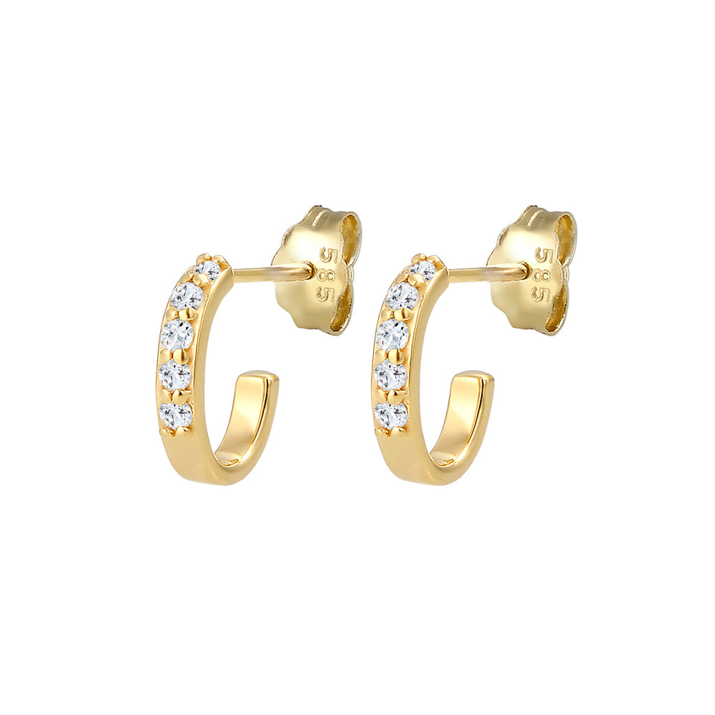 Gold - Elli PREMIUM | Creole | Topas ( Weiß ) | 585 Gelbgold