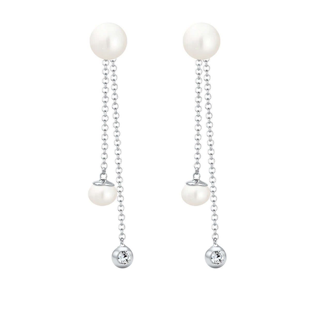 Silber - Elli | Ohrhänger Ear Chain | Süßwasserperle, Kristall ( Weiß ) | 925er Sterling Silber