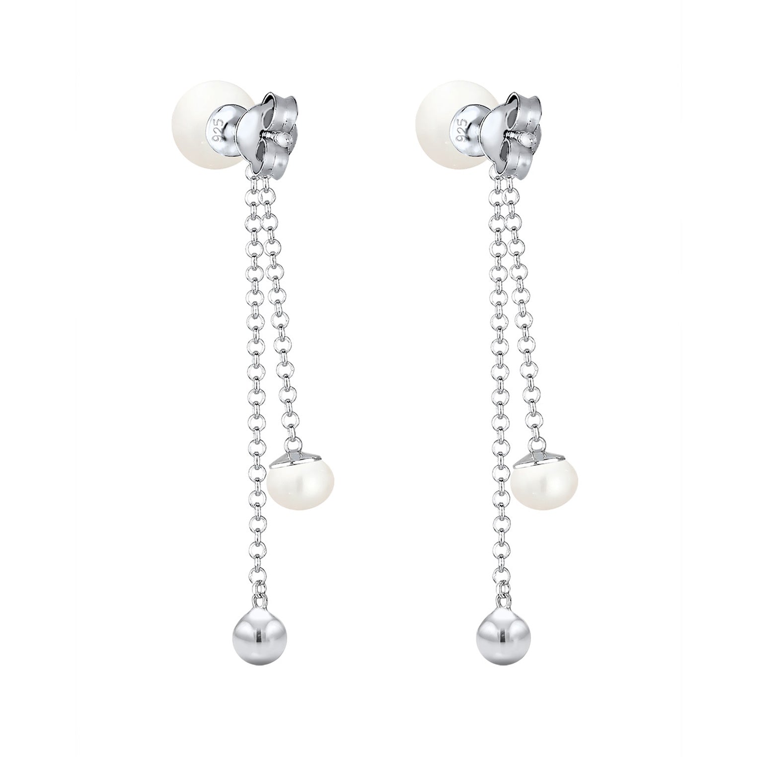 Silber - Elli | Ohrhänger Ear Chain | Süßwasserperle, Kristall ( Weiß ) | 925er Sterling Silber