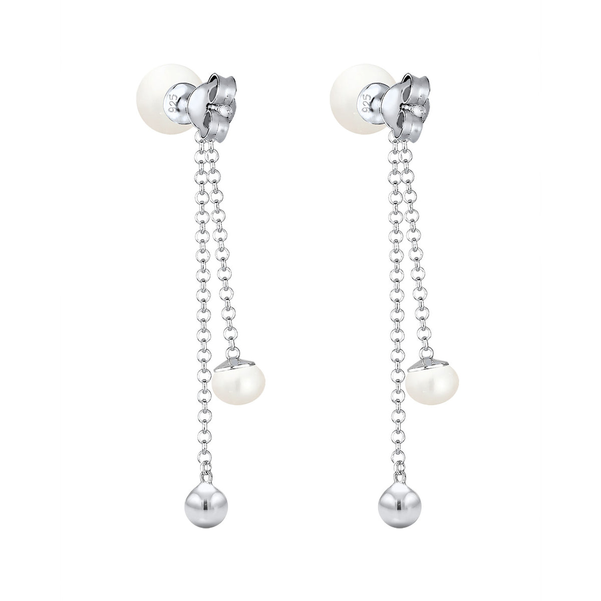 Silber - Elli | Ohrhänger Ear Chain | Süßwasserperle, Kristall ( Weiß ) | 925er Sterling Silber