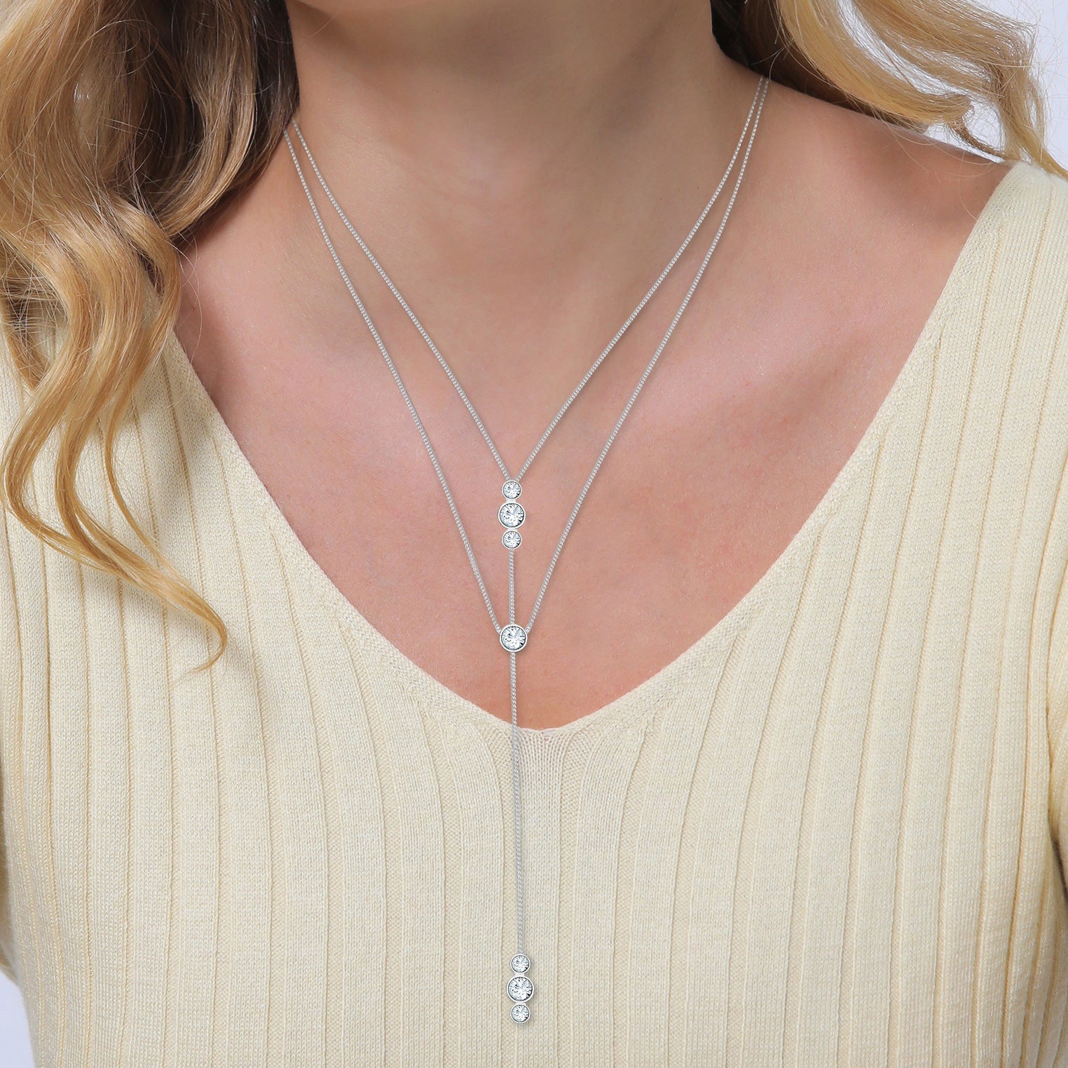 Silber - Elli | Layer-Halskette | Mit Kristallen von Swarovski® (Weiß) | 925er Sterling Silber