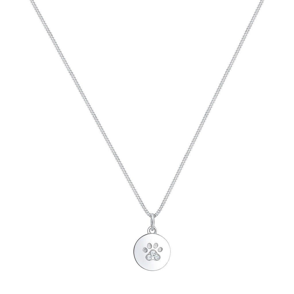 Silber - Elli | Halskette Pfote | Mit Kristallen von Swarovski® (Weiß) | 925er Sterling Silber
