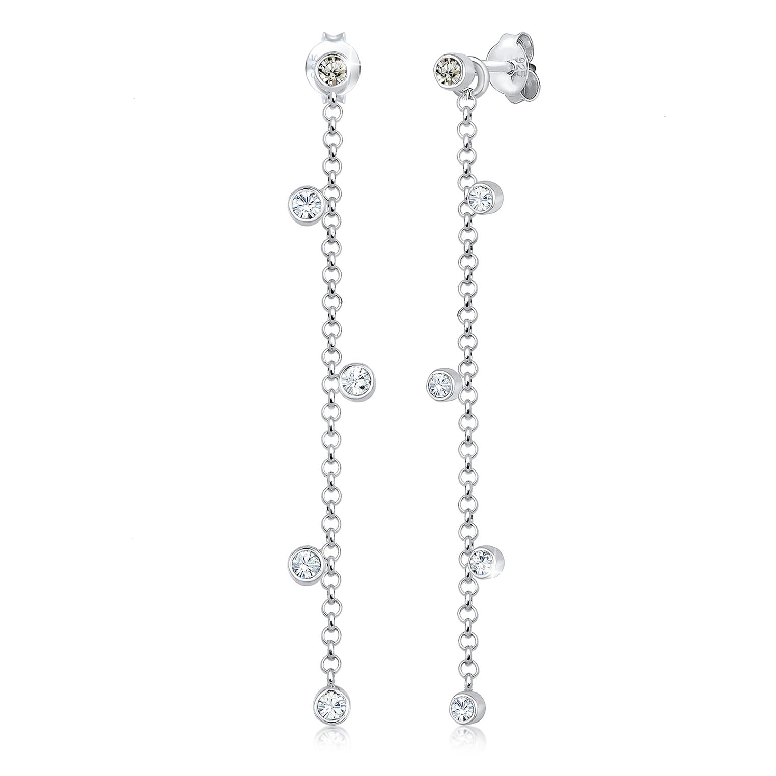 Silber - Elli | Ohrhänger Ear Chain | Kristall ( Weiß ) | 925er Sterling Silber