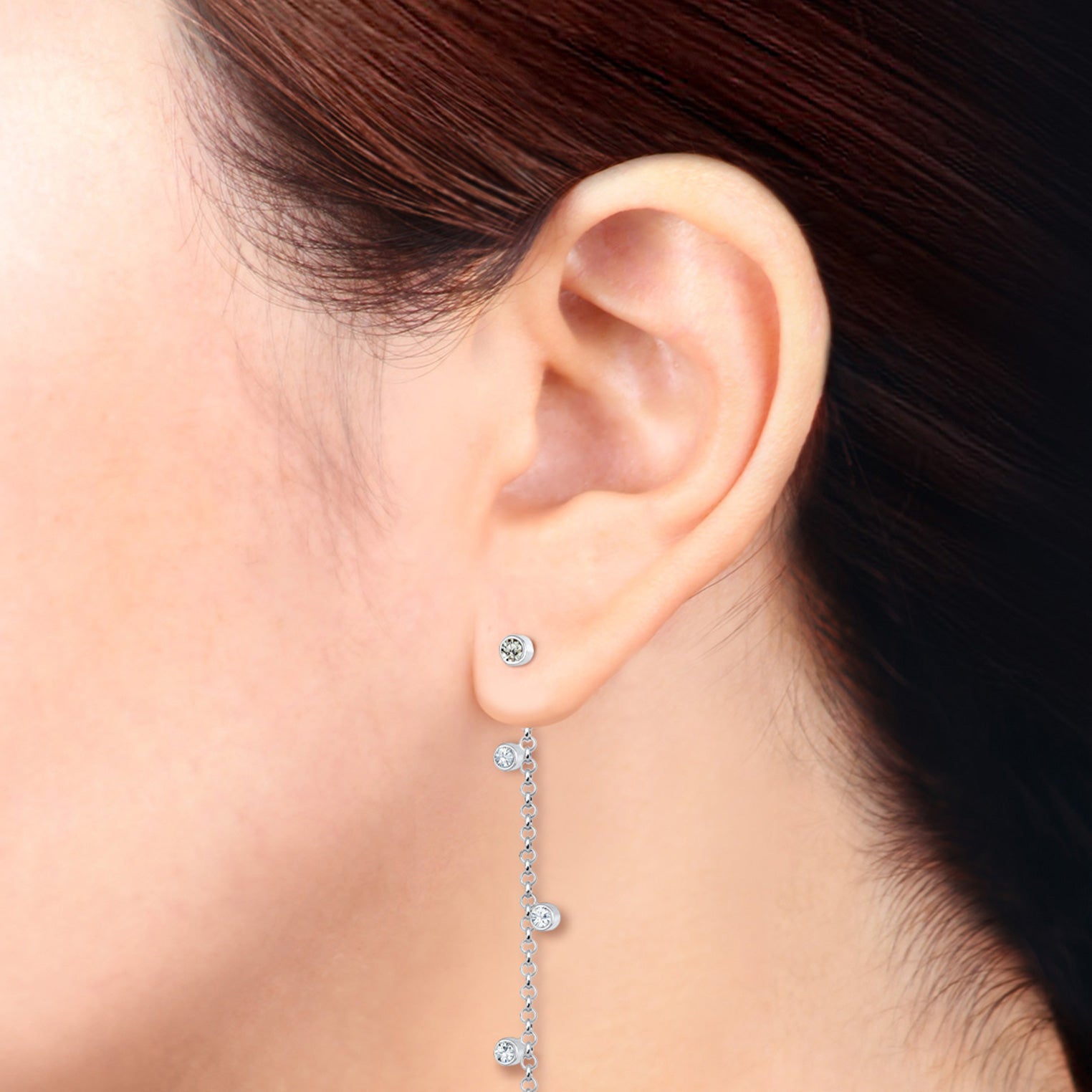 Silber - Elli | Ohrhänger Ear Chain | Kristall ( Weiß ) | 925er Sterling Silber