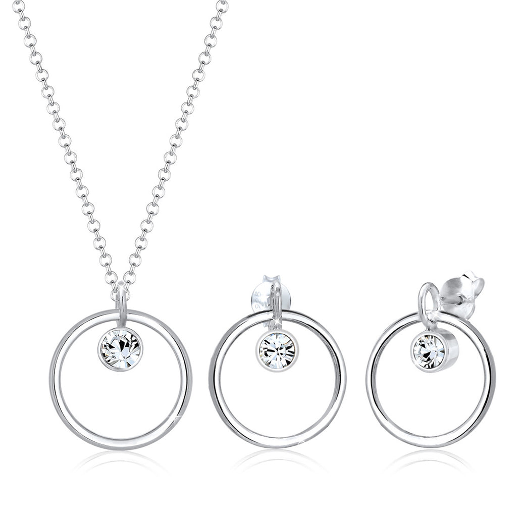 Silber - Elli | Schmuckset  Geo | Kristall ( Weiß ) | 925er Sterling Silber