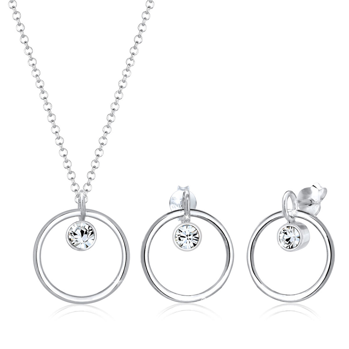 Silber - Elli | Schmuckset  Geo | Kristall ( Weiß ) | 925er Sterling Silber