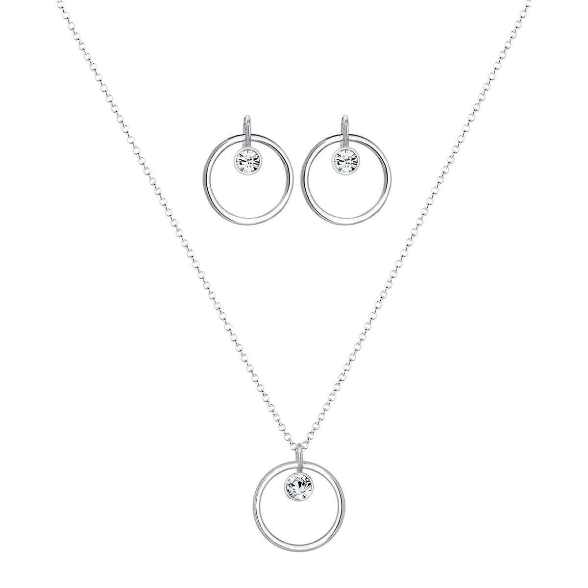 Silber - Elli | Schmuckset  Geo | Kristall ( Weiß ) | 925er Sterling Silber