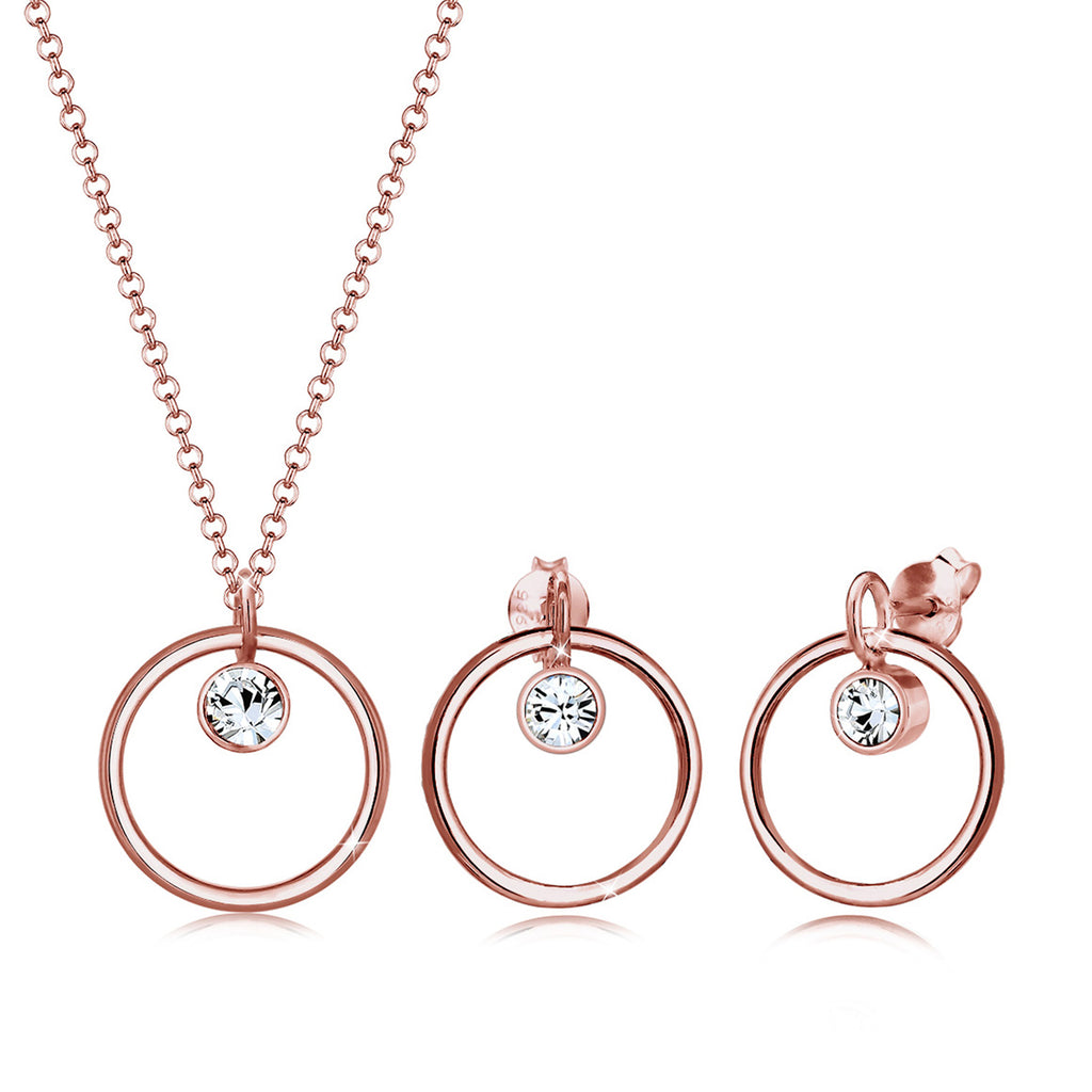Roségold - Elli | Schmuckset  Geo | Kristall ( Weiß ) | 925 Sterling Silber Rosegold
