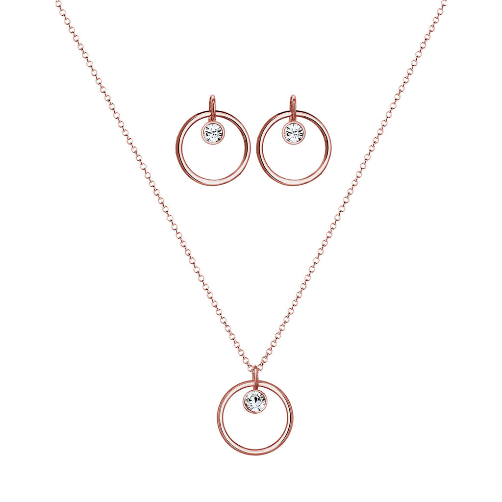 Roségold - Elli | Schmuckset  Geo | Kristall ( Weiß ) | 925 Sterling Silber Rosegold