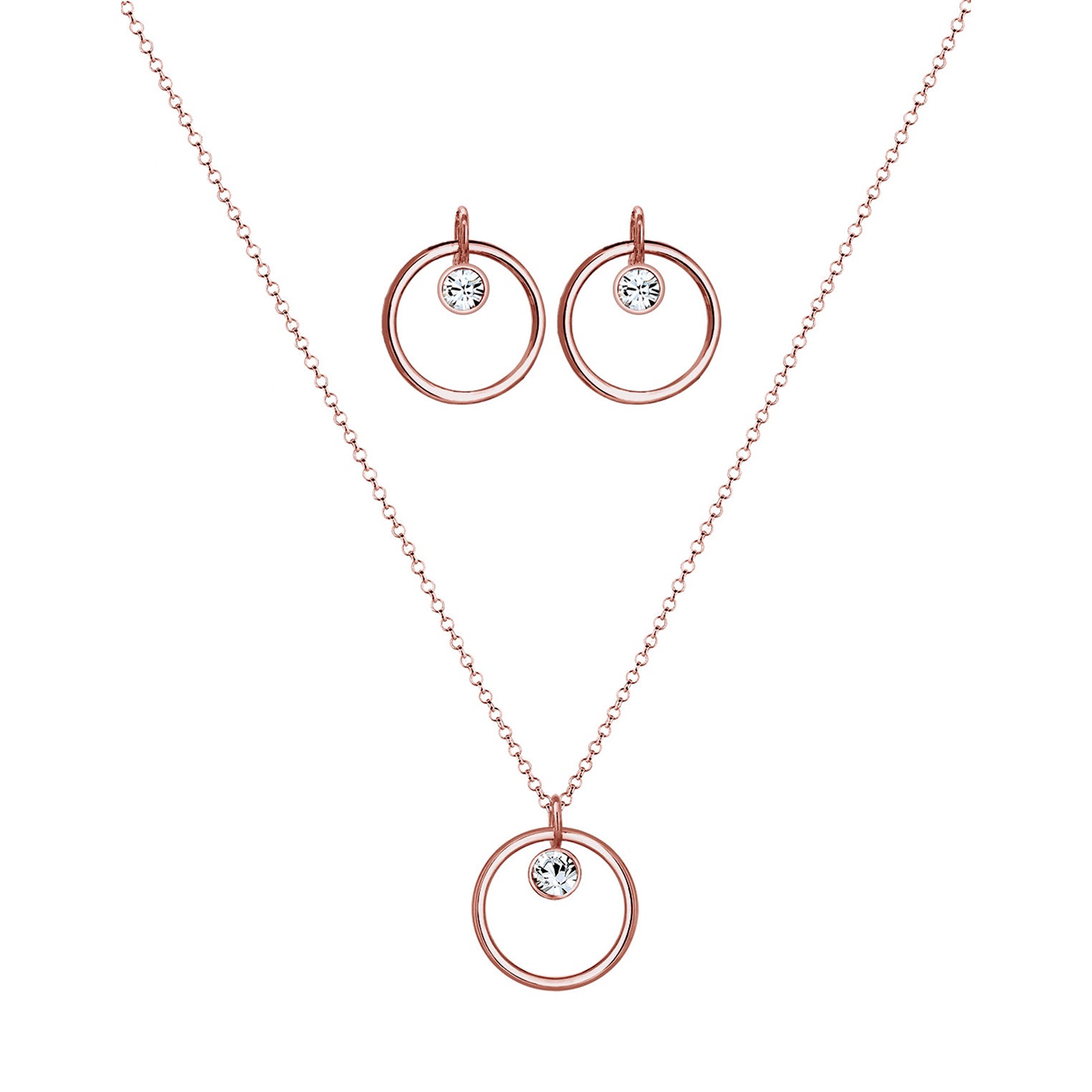 Roségold - Elli | Schmuckset  Geo | Kristall ( Weiß ) | 925 Sterling Silber Rosegold