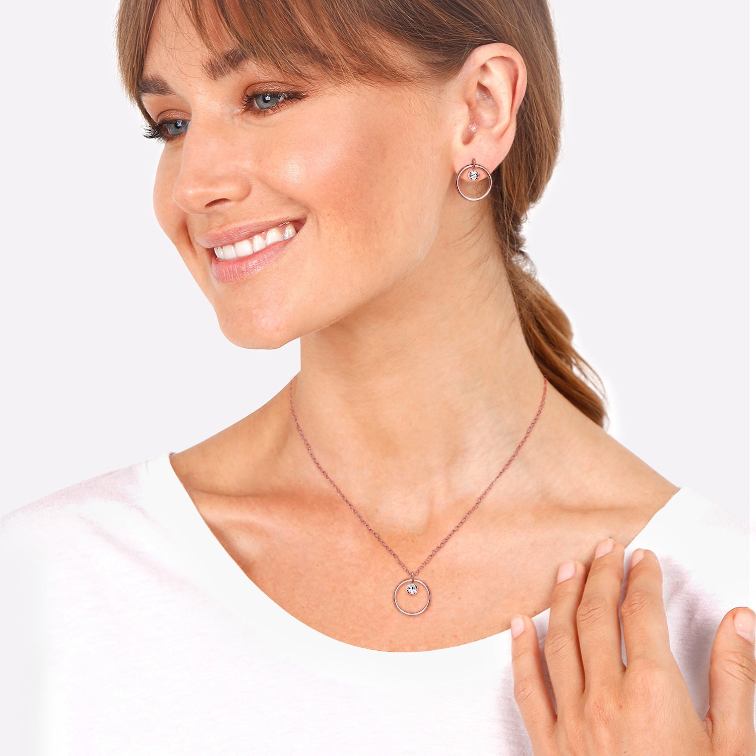 Roségold - Elli | Schmuckset  Geo | Kristall ( Weiß ) | 925 Sterling Silber Rosegold