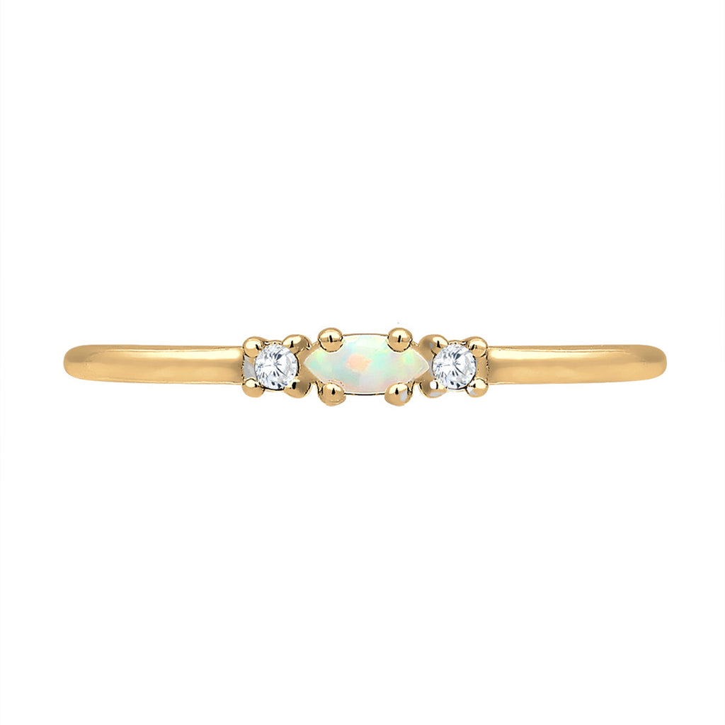 Gold - Elli | Ring Vintage | Opal & Zirkonia (Weiß) | 925 Sterling Silber vergoldet