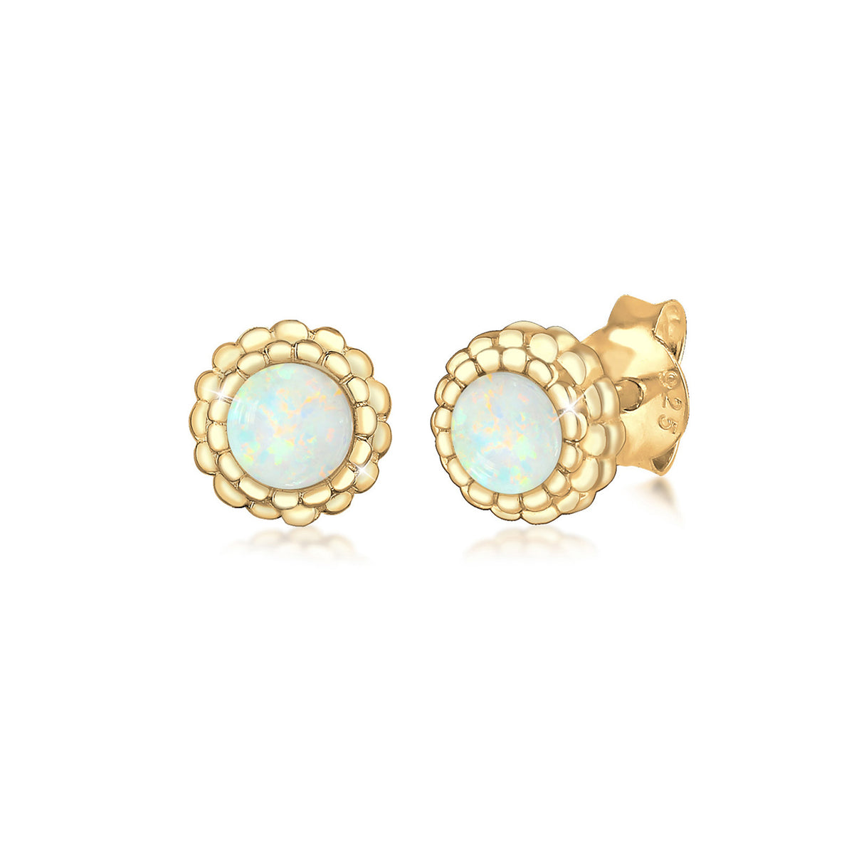 Gold - Elli | Ohrstecker Blume | Opal ( Weiß ) | 925 Sterling Silber vergoldet