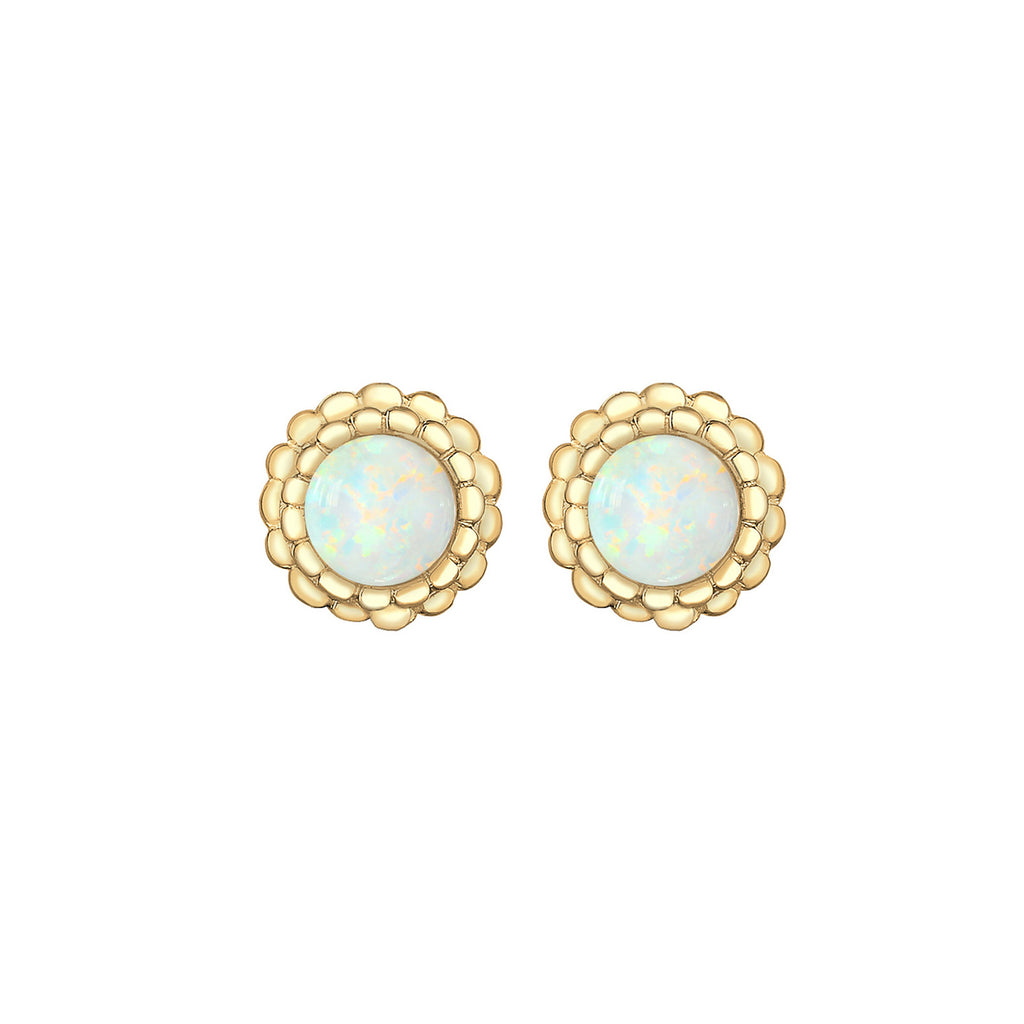 Gold - Elli | Ohrstecker Blume | Opal ( Weiß ) | 925 Sterling Silber vergoldet