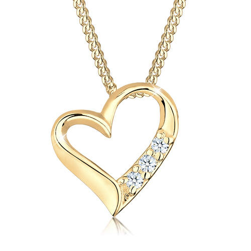 Gold - Elli DIAMONDS | Halskette Herz | Diamant (Weiß, 0,045 ct) | 925 Sterling Silber vergoldet