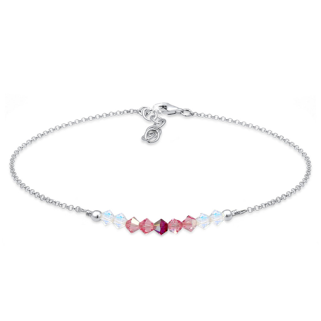 Rosa - Elli | Fußkettchen Kugel | Kristall ( Pink ) | 925er Sterling Silber
