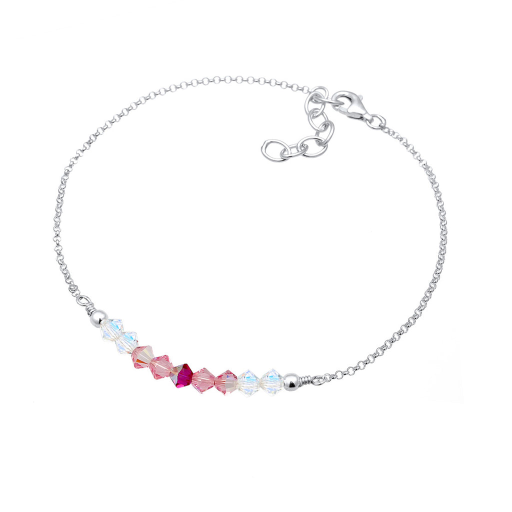 Rosa - Elli | Fußkettchen Kugel | Kristall ( Pink ) | 925er Sterling Silber