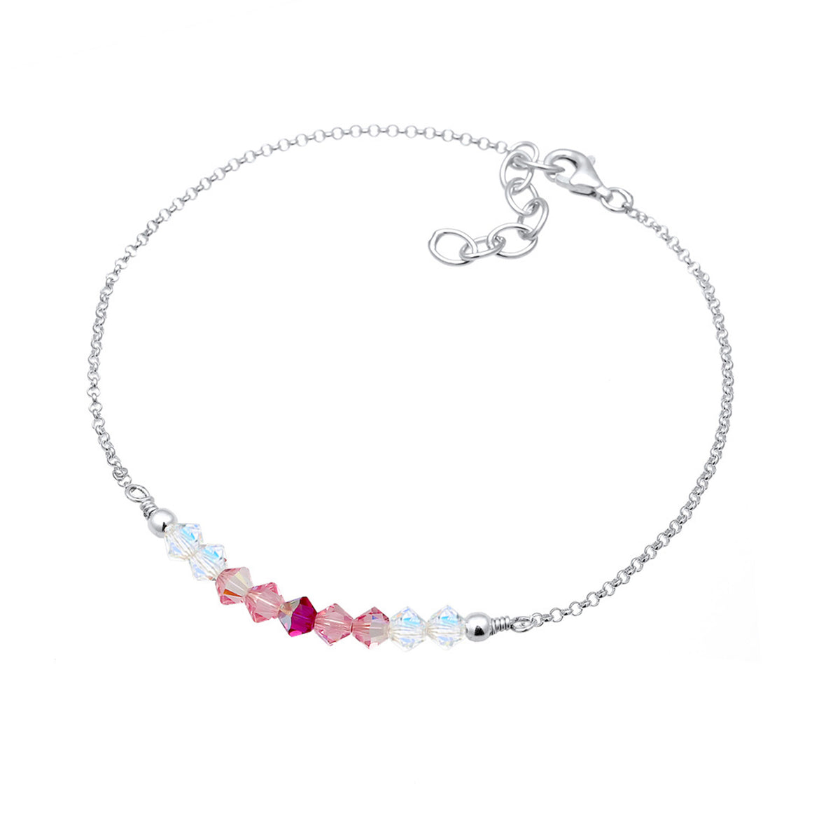 Rosa - Elli | Fußkettchen Kugel | Kristall ( Pink ) | 925er Sterling Silber