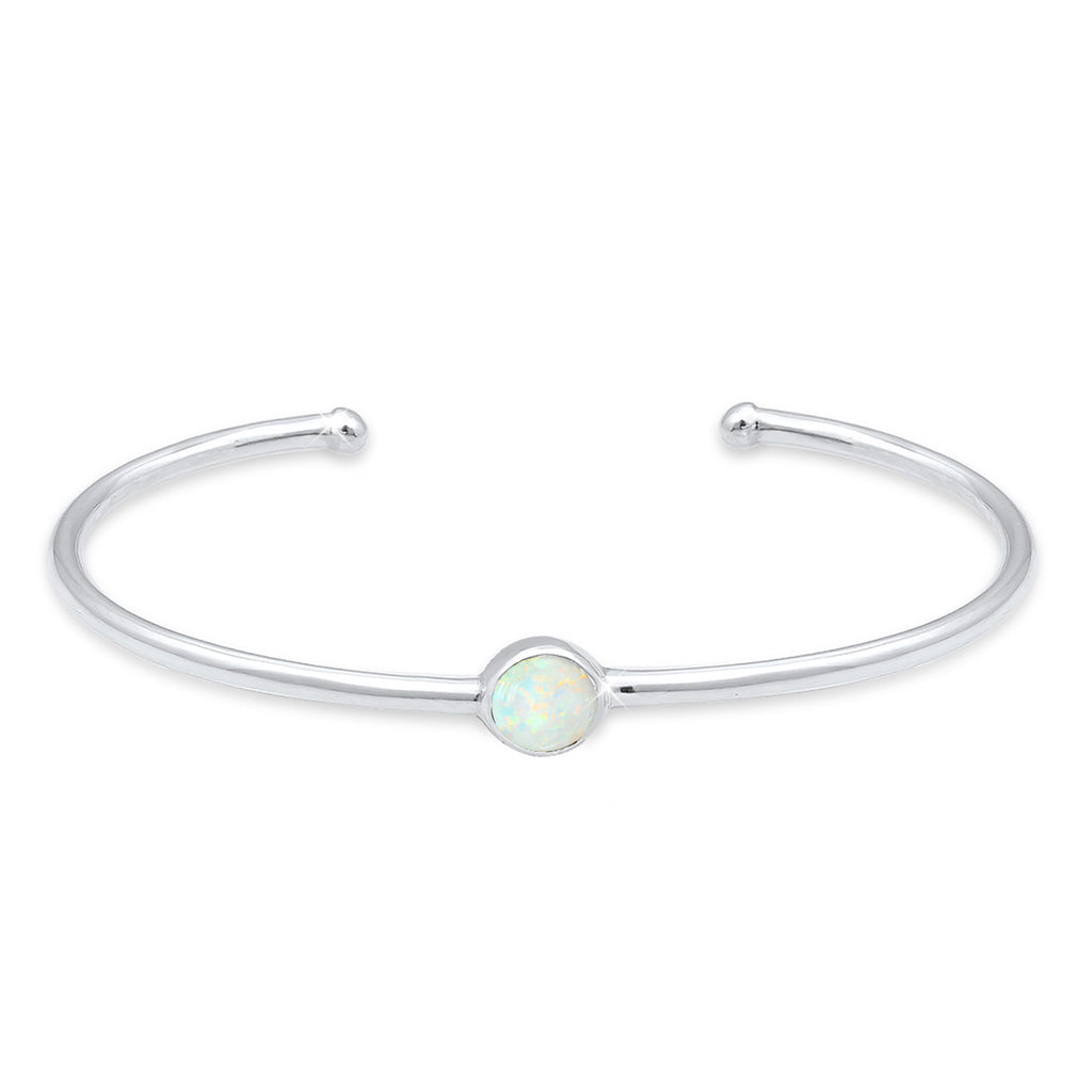 Silber - Elli | Armreif | Opal ( Weiß ) | 925er Sterling Silber