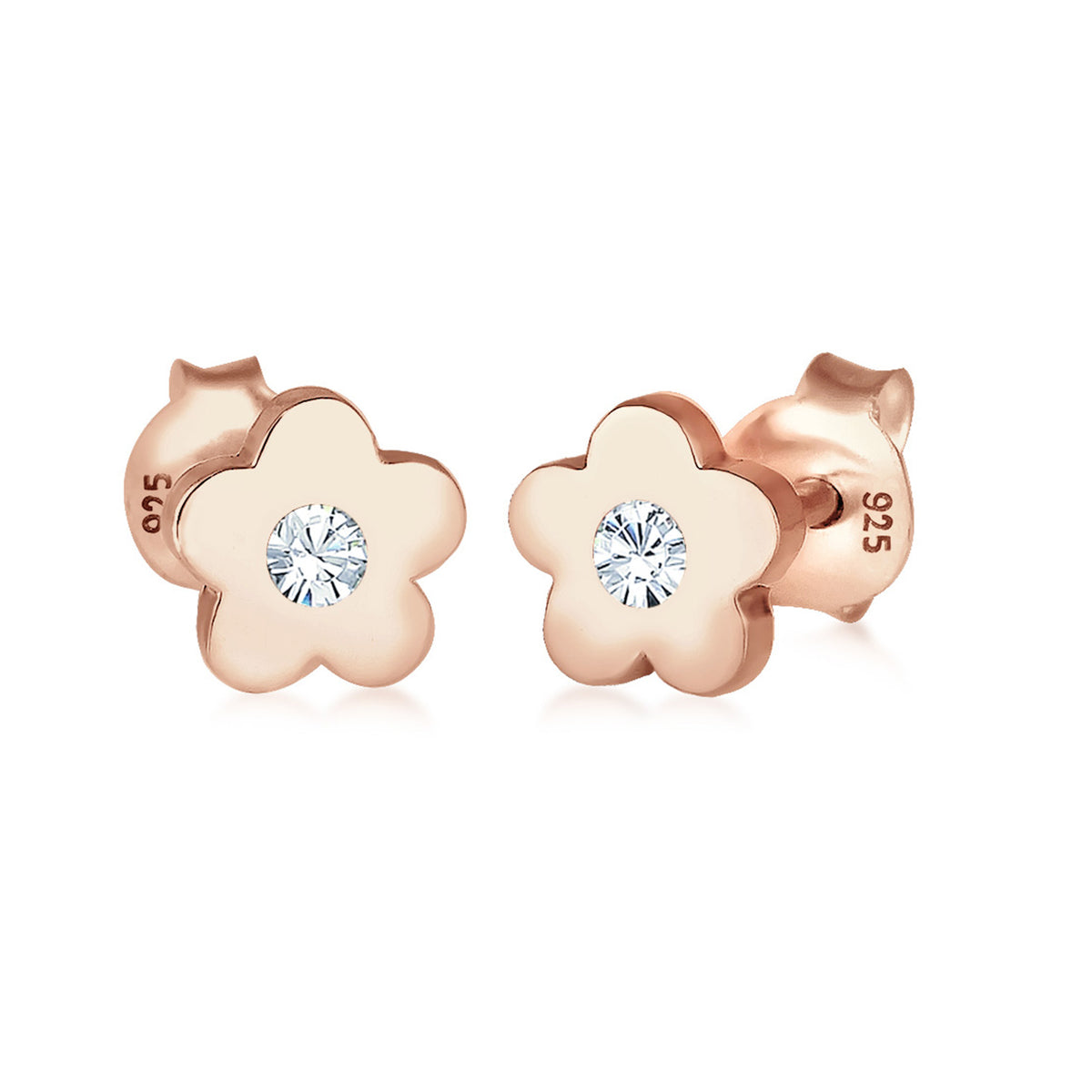Roségold - Elli | Ohrstecker Blume | Kristall (Weiß) | 925er Sterling Silber Rosévergoldet