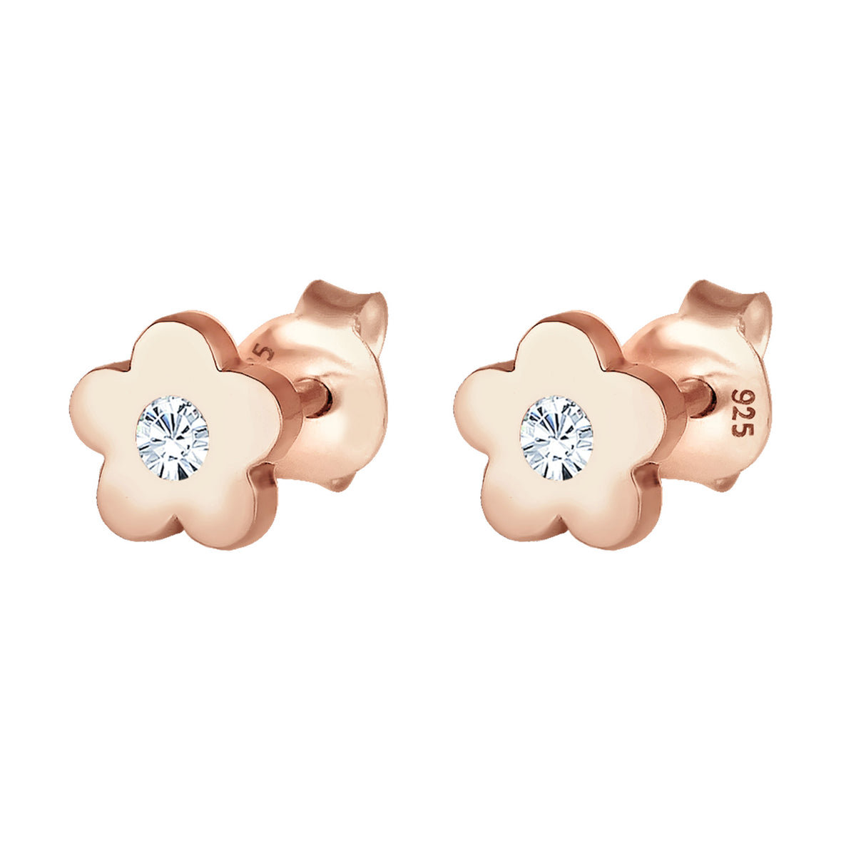 Roségold - Elli | Ohrstecker Blume | Kristall (Weiß) | 925er Sterling Silber Rosévergoldet