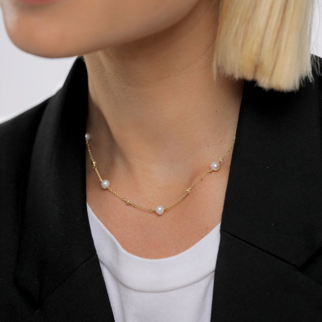 Gold - Elli | Halskette Kugel | Süßwasserperle | 925 Sterling Silber vergoldet