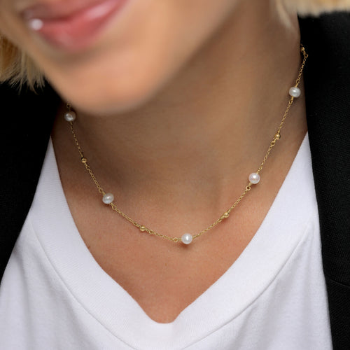 Gold - Elli | Halskette Kugel | Süßwasserperle | 925 Sterling Silber vergoldet