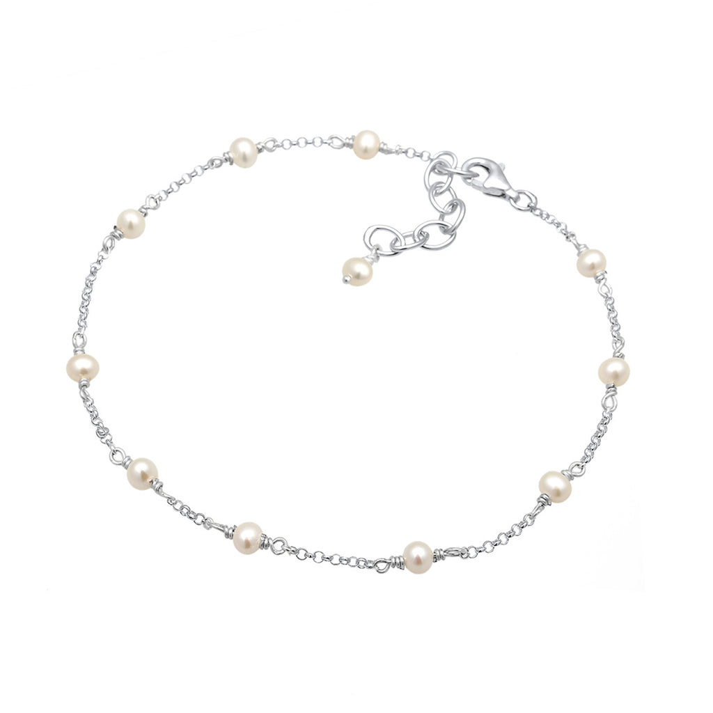 Silber - Elli | Fußkettchen | Süßwasserperle | 925er Sterling Silber