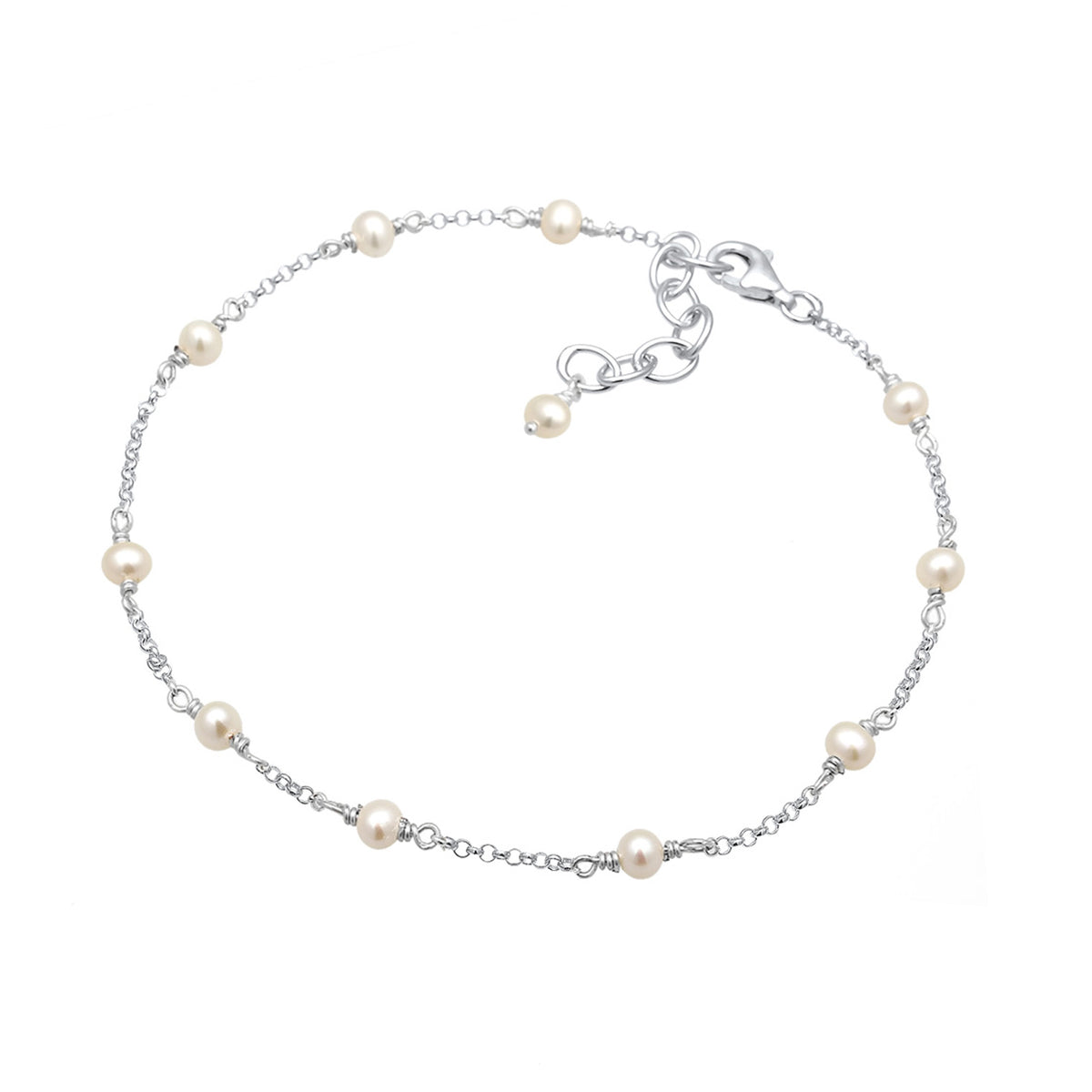Silber - Elli | Fußkettchen | Süßwasserperle | 925er Sterling Silber