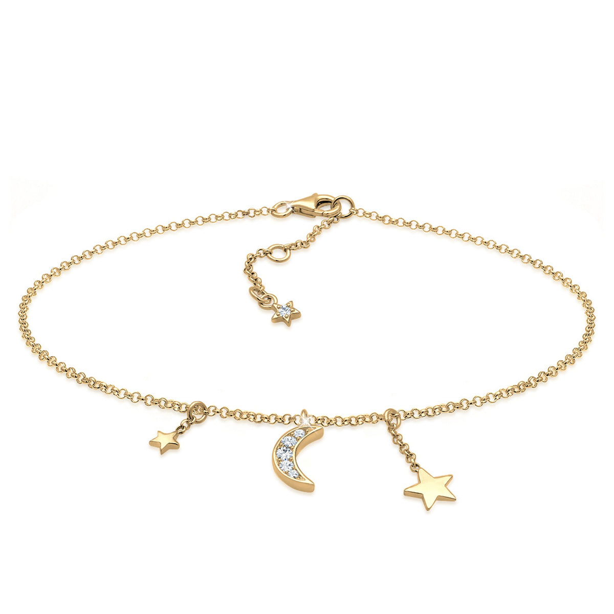 Gold - Elli | Fußkettchen Astro | Mit Kristallen von Swarovski® (Weiß) | 925 Sterling Silber vergoldet