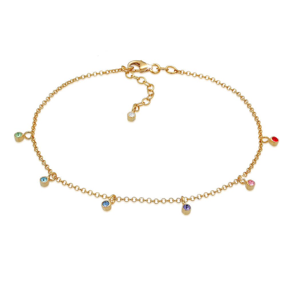Gold - Elli | Fußkettchen | Mit Kristallen von Swarovski® (Hellblau) | 925 Sterling Silber vergoldet
