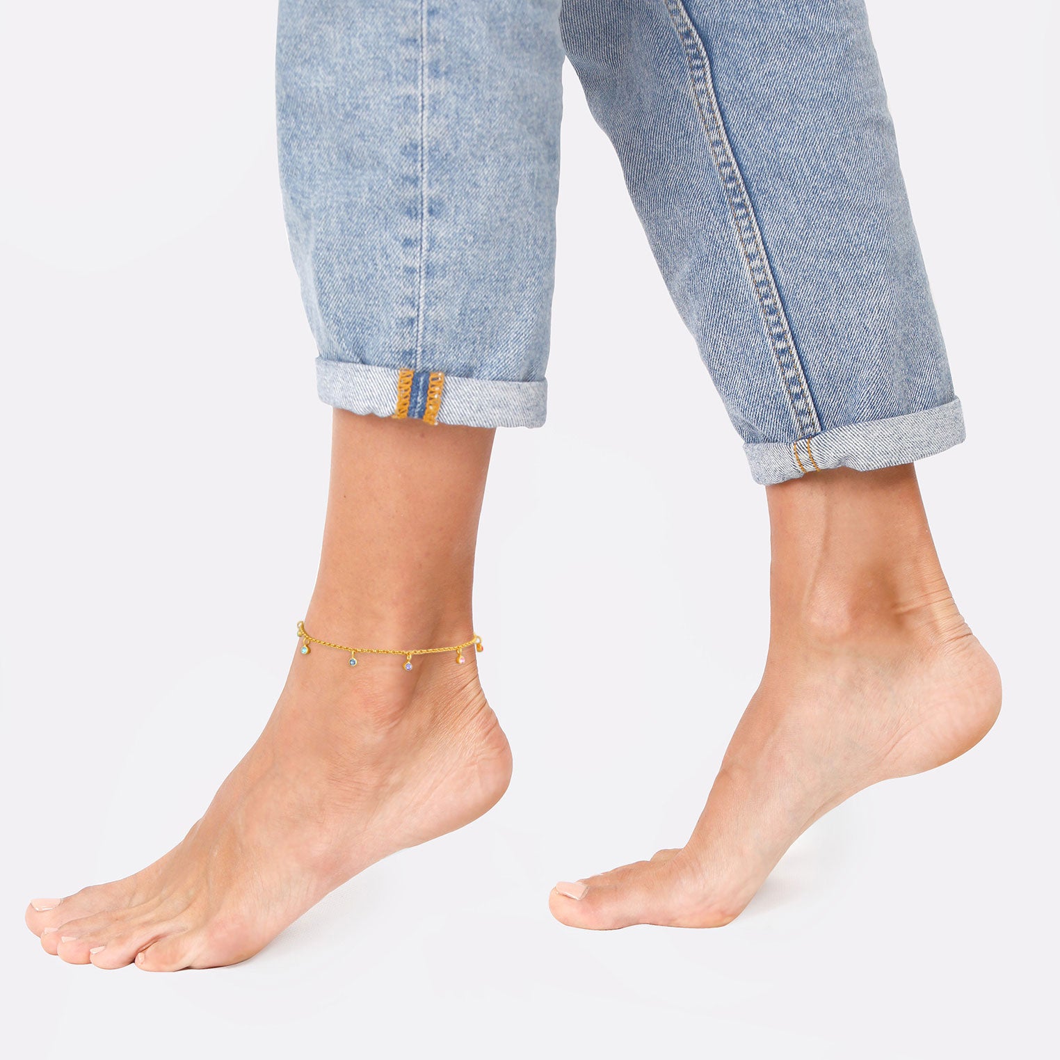 Gold - Elli | Fußkettchen | Mit Kristallen von Swarovski® (Hellblau) | 925 Sterling Silber vergoldet