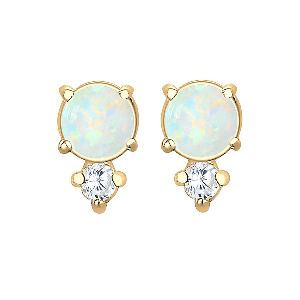 Gold - Elli | Ohrstecker Kreis | Opal ( Weiß ) | 925 Sterling Silber vergoldet