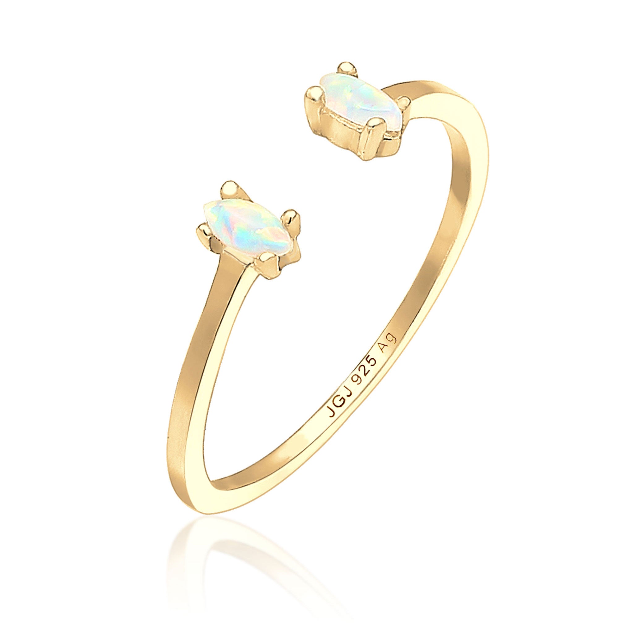 Gold - Elli | Ring | Opal ( Weiß ) | 925 Sterling Silber vergoldet