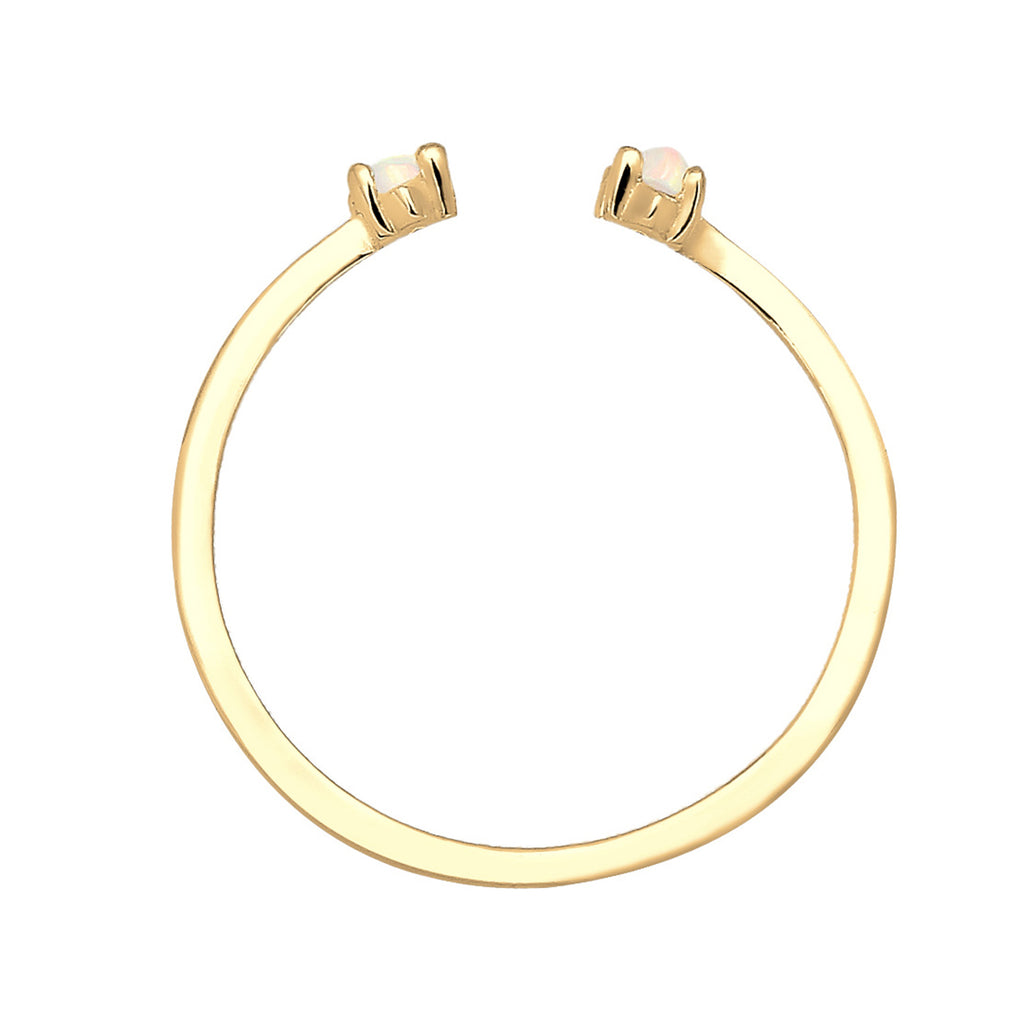 Gold - Elli | Ring | Opal ( Weiß ) | 925 Sterling Silber vergoldet