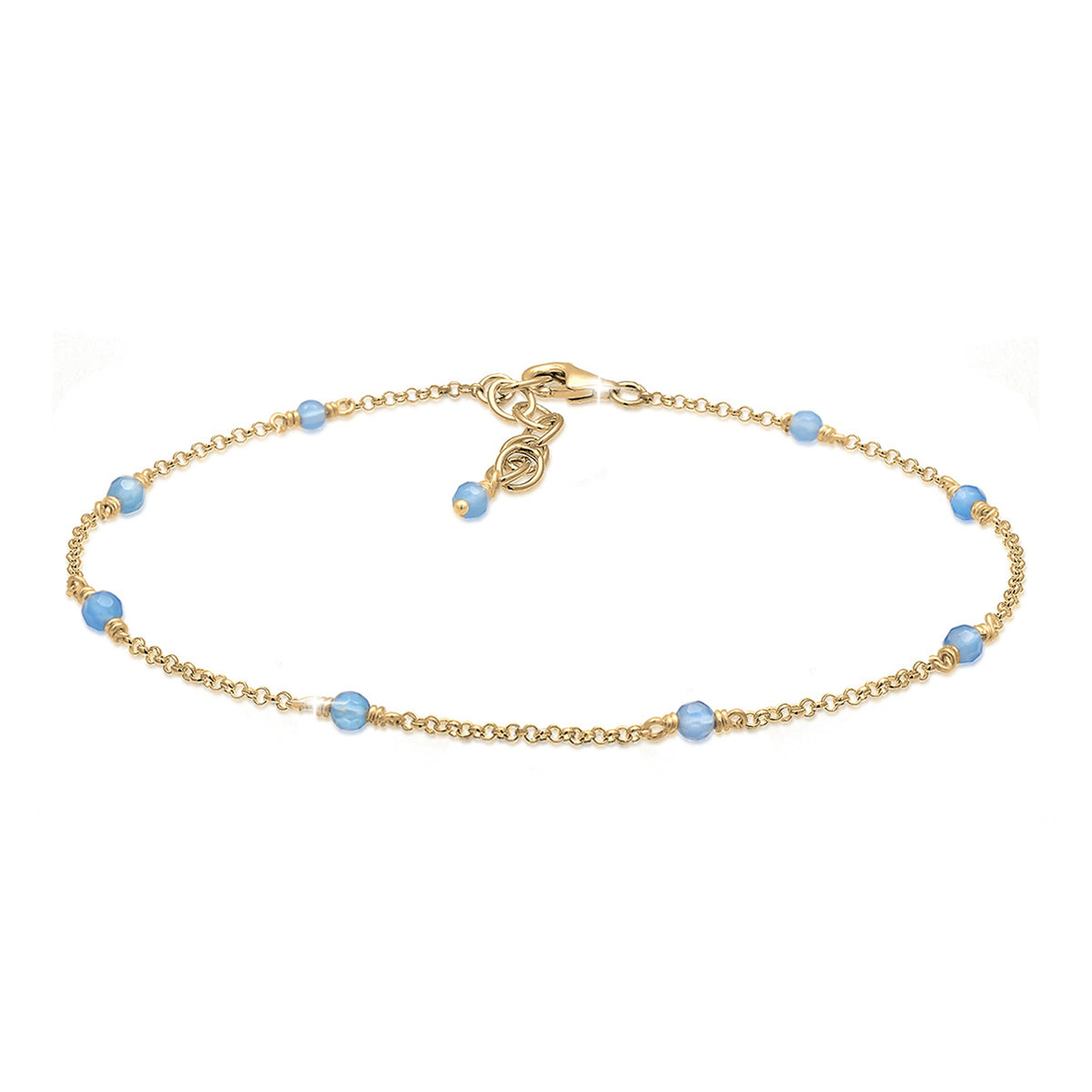 Gold - Elli | Fußkettchen Kugel | Achat ( Blau ) | 925 Sterling Silber vergoldet