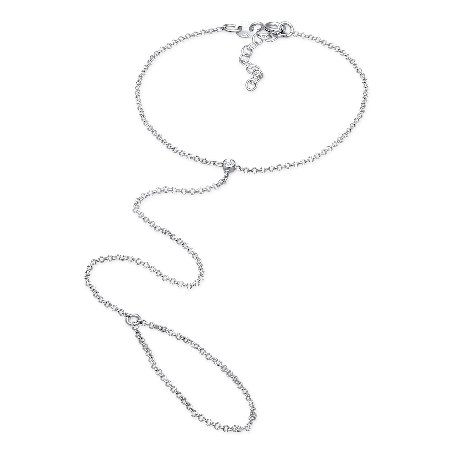 Silber - Elli | Armband Handchain | Kristall (Weiß) | 925er Sterling Silber