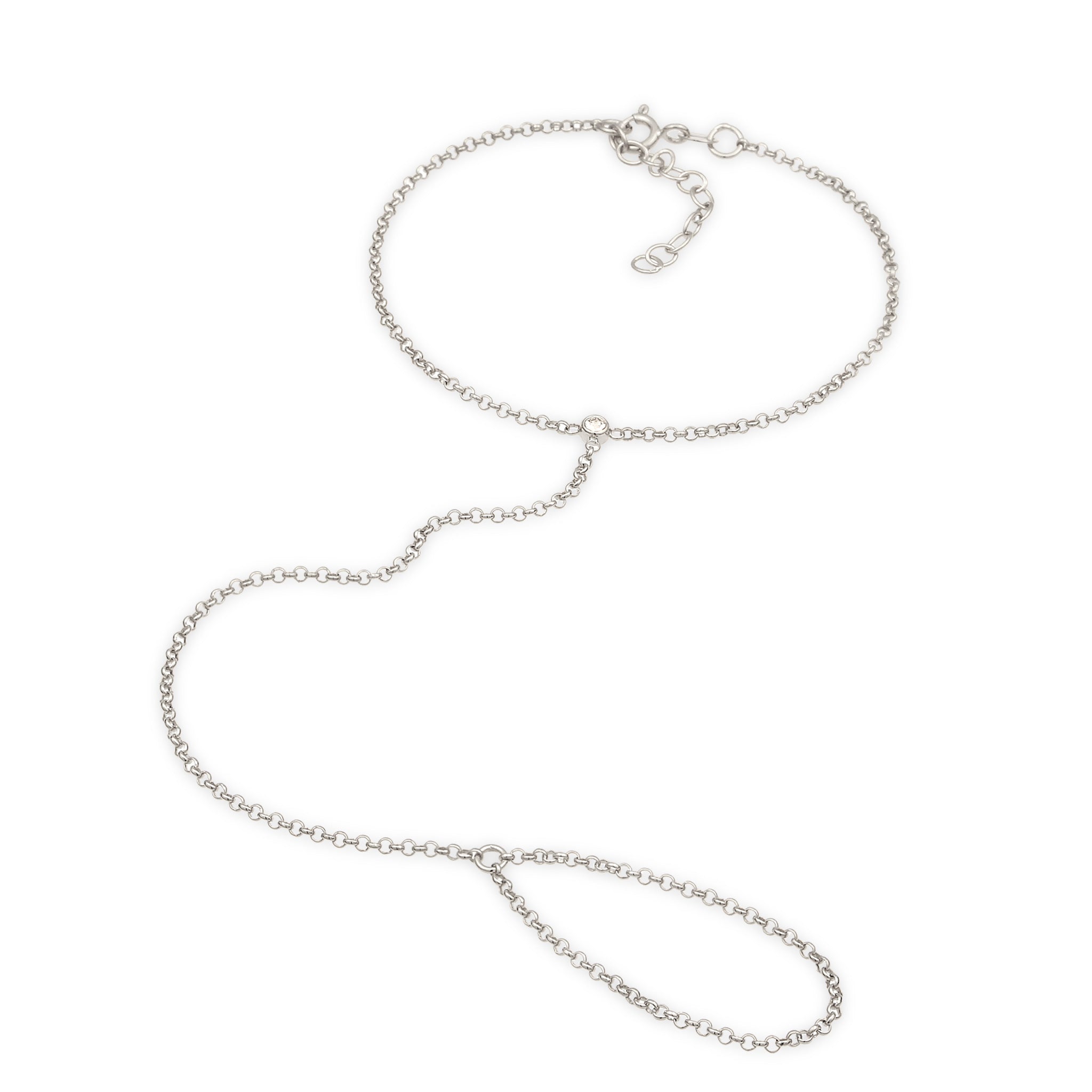 Silber - Elli | Armband Handchain | Kristall (Weiß) | 925er Sterling Silber