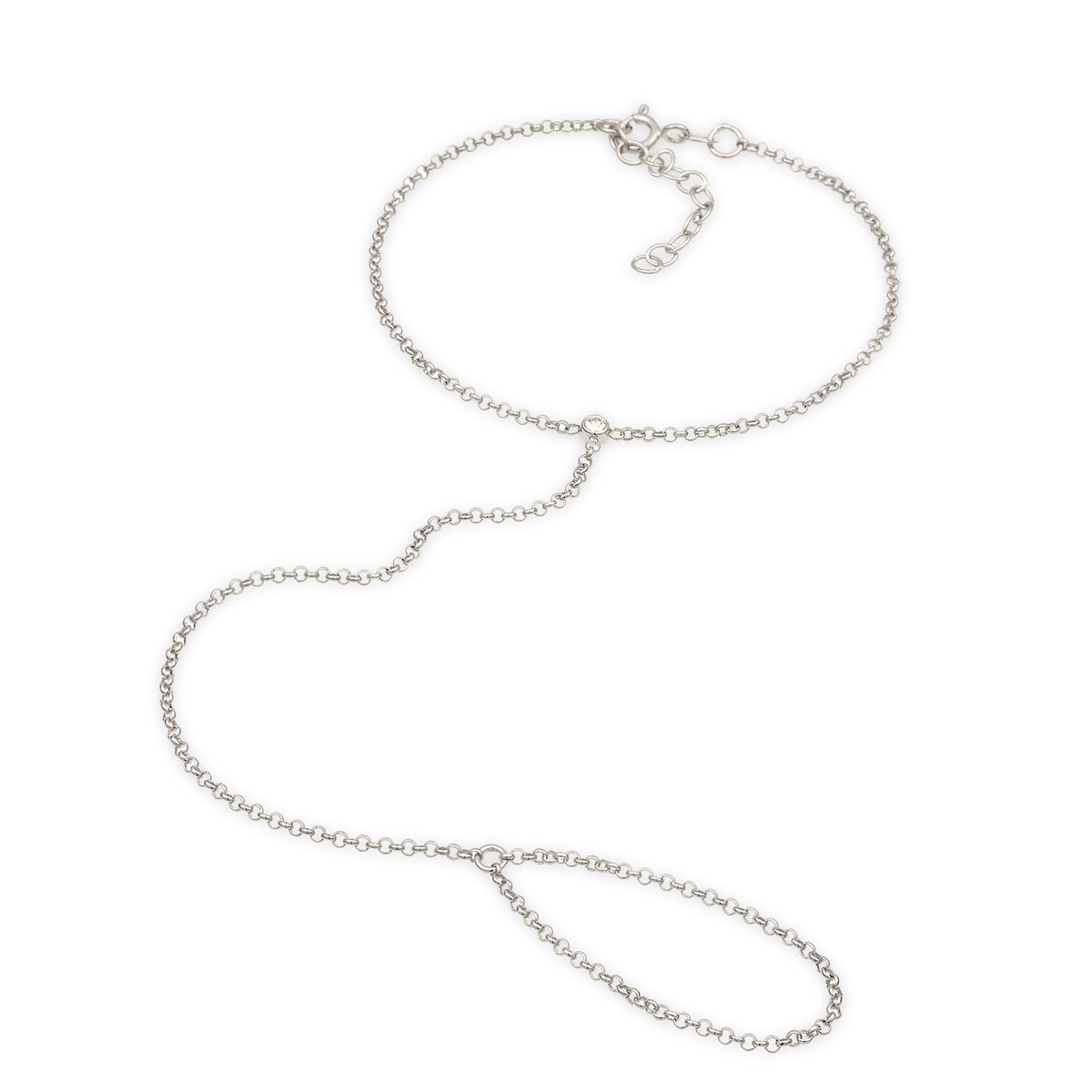 Silber - Elli | Armband Handchain | Kristall (Weiß) | 925er Sterling Silber