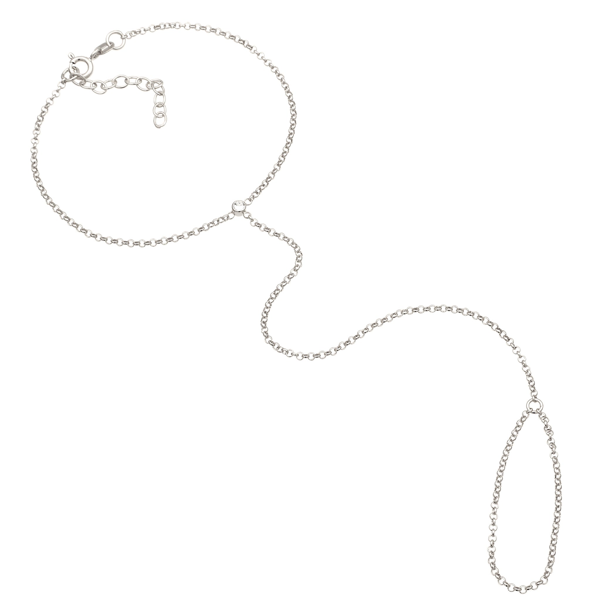 Silber - Elli | Armband Handchain | Kristall (Weiß) | 925er Sterling Silber